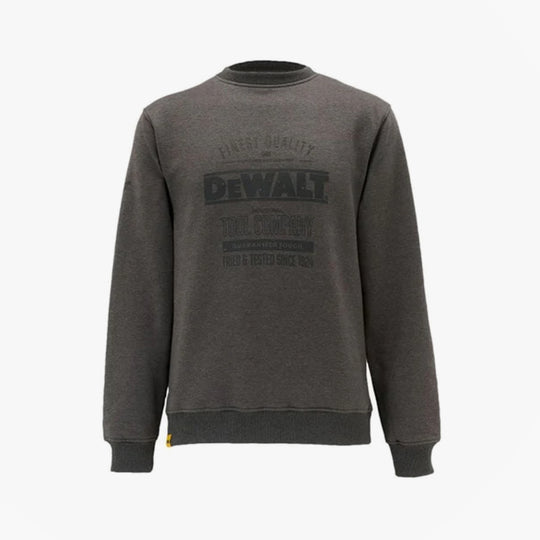 Dewalt DELAWARE Mens Sweatshirt Charcoal Grey front view with DeWalt branding on chest and ribbed hem.