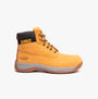 Yellow work boot with black accent on a white background