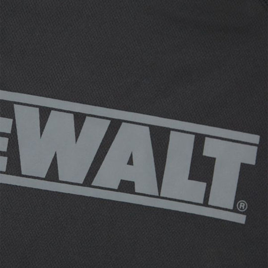 Dewalt EASTON Mens T Shirt Black detail view showing reflective DeWalt logo on fabric.