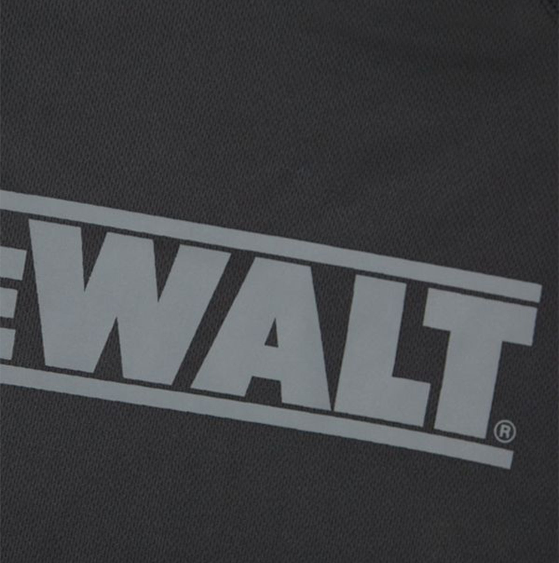 Dewalt EASTON Mens T Shirt Black detail view showing reflective DeWalt logo on fabric.