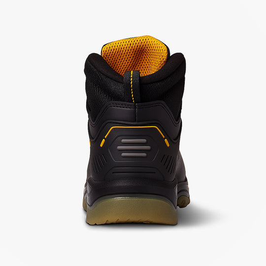 Dewalt NEWARK Mens Boots Black back view, featuring rubber sole and textile lining, designed as safety boots.