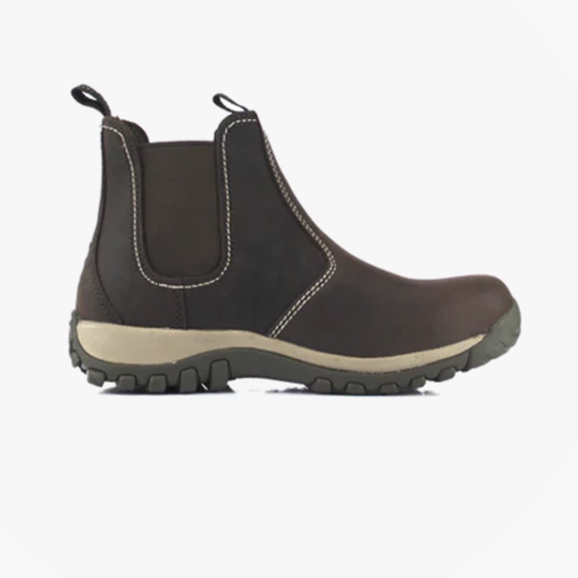 Dewalt RADIAL Mens Boots Brown side view showing leather upper, rubber sole, and ankle height design.