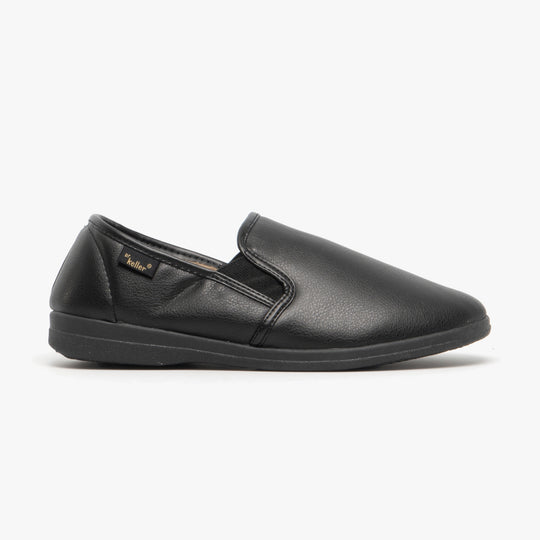 Dr Keller CHRISTOF Mens Faux Leather Wide Fit Full Slippers Black