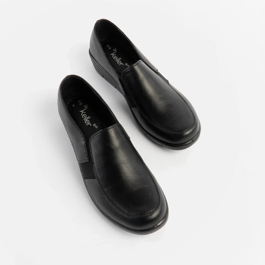 Dr Keller CATHY Womens Shoes Black top view showcasing slip-on design, round toe, and black leather upper.