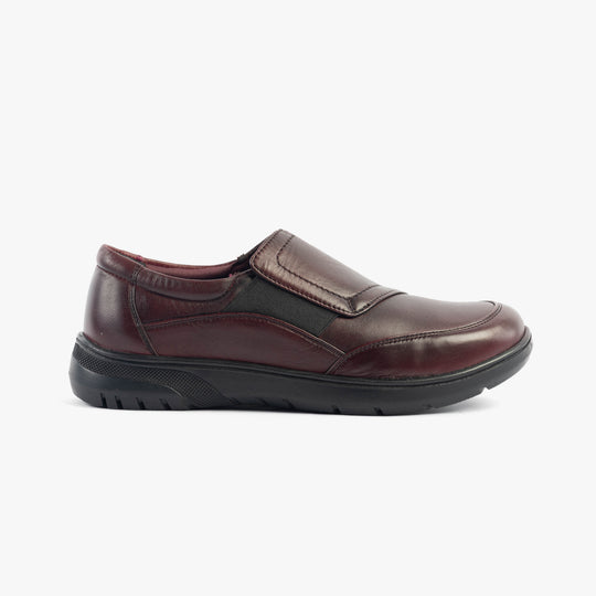 Dr Keller CHLOE Womens Shoes Burgundy side view showing leather upper and touch fasten closure.