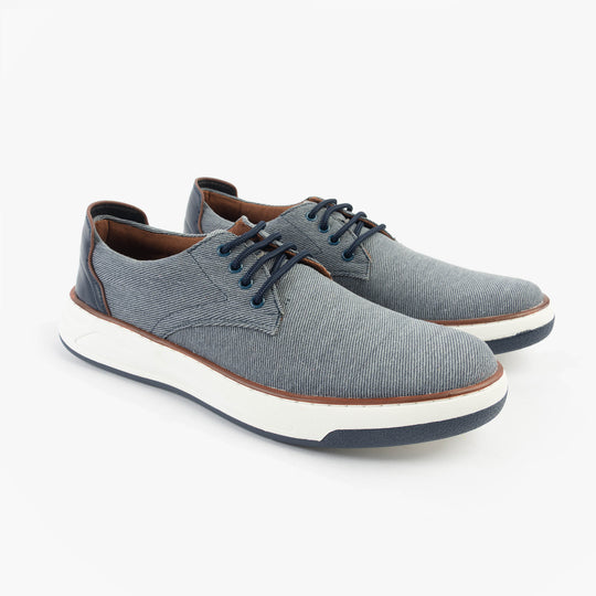 Dr Keller JAMES Mens Shoes Blue side view casual trainer with lace-up closure, lightweight synthetic material.