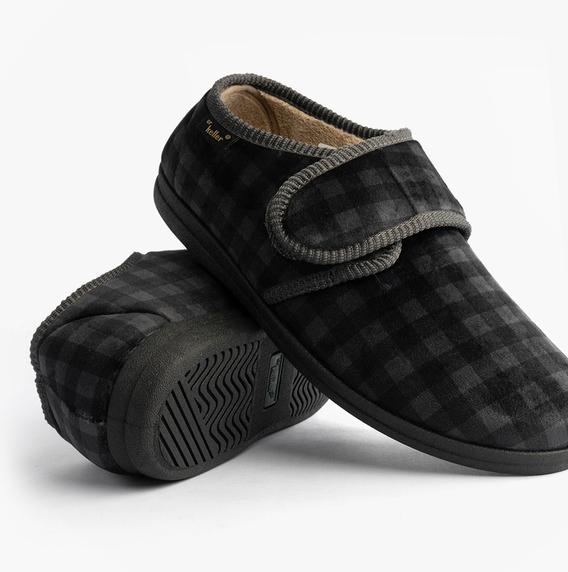 Dr Keller DARREN VELC Mens Touch Fasten Slippers Grey