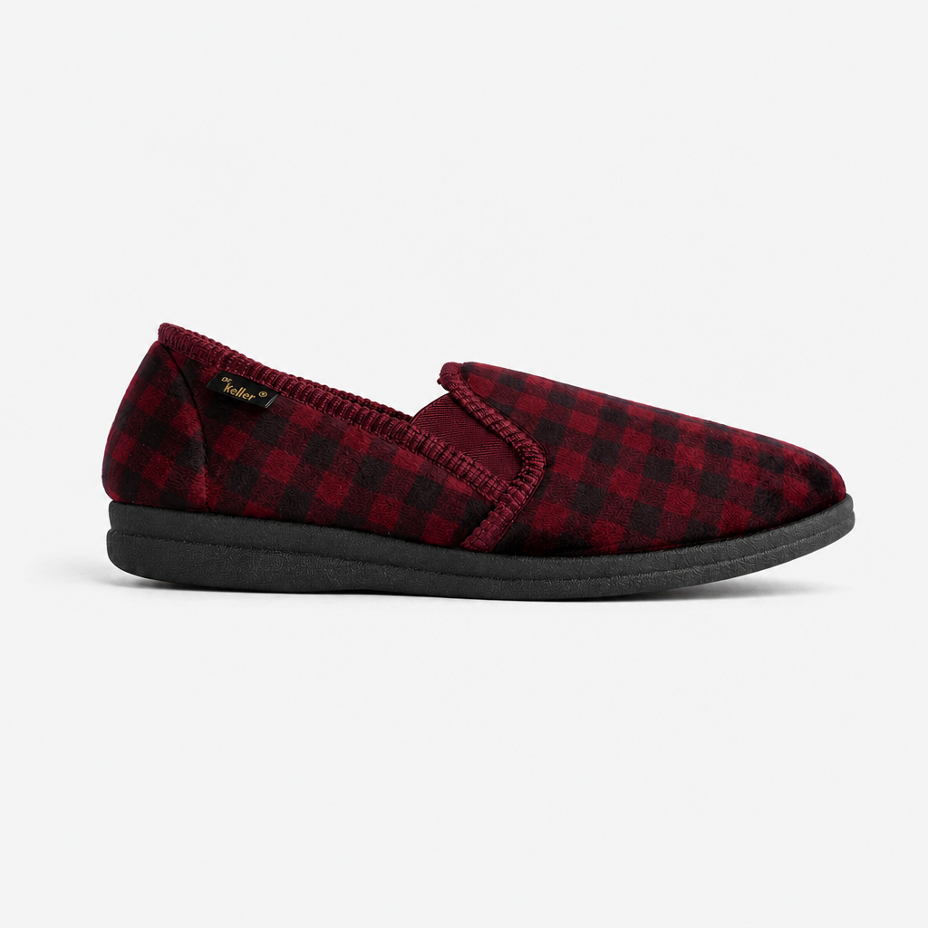 Dr Keller DARREN GUSSET Mens Full Slippers Burgundy