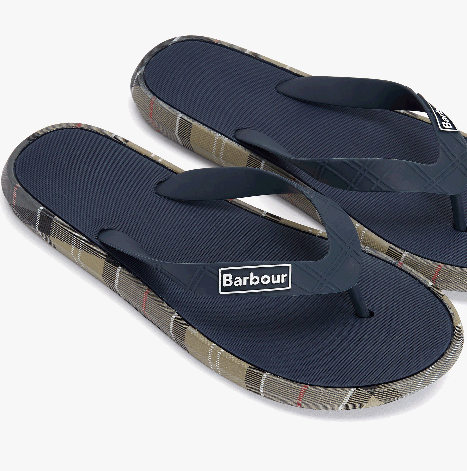 Barbour OAKDALE Mens Toe-Post Sandals Navy/Dress Tartan