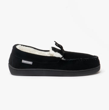 Dunlop JOSHUA Mens Leather Moccasin Slippers Black