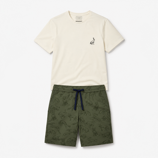 Joules Y95846 DOZER SHORT Mens Pyjama Set Green/Ecru Mens Pyjama Set Green/Ecru