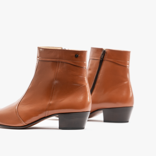 Club Cubano EMMANUEL Mens Smooth Leather Cuban Heel Boots Cognac