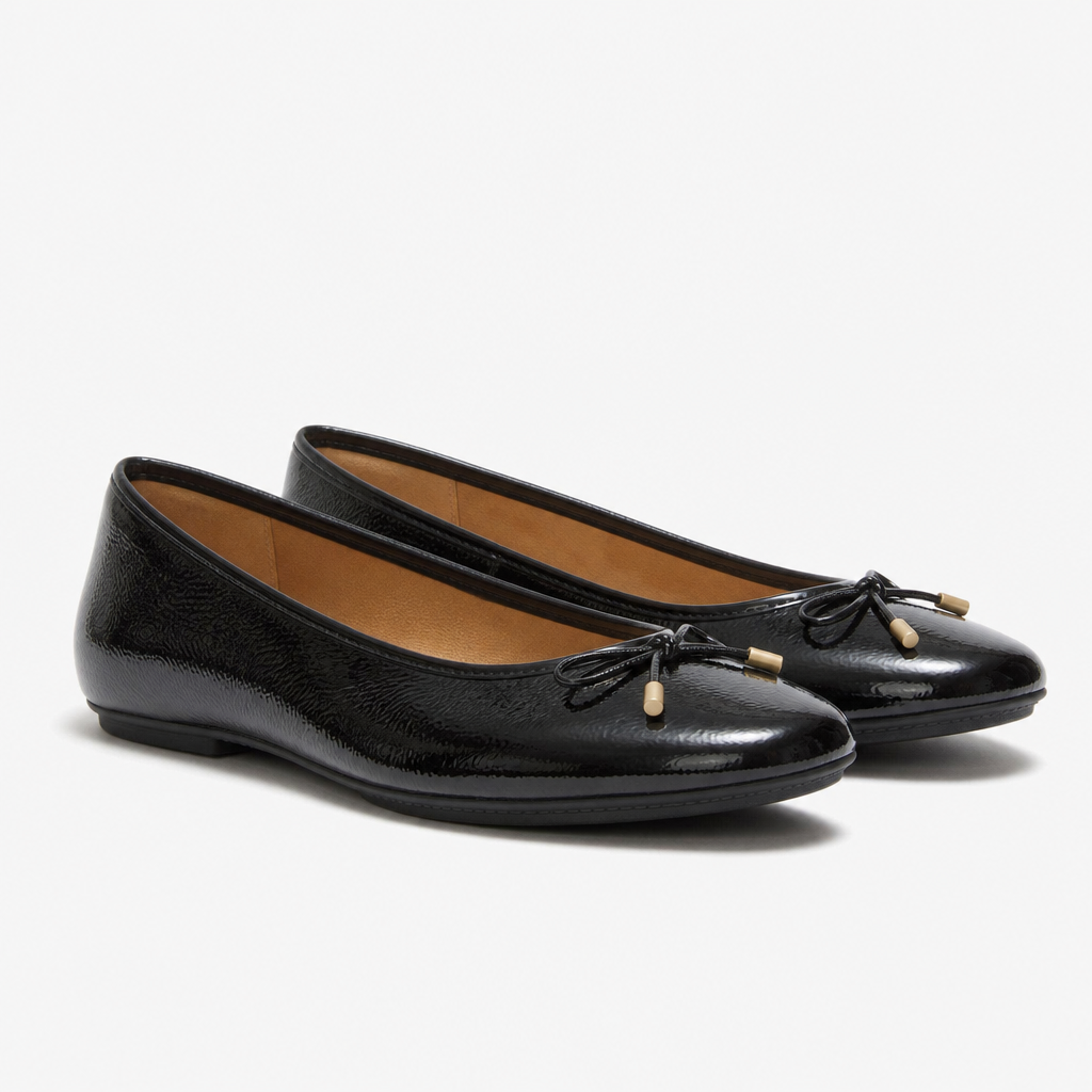 FitFlop DELICATO BOW TEXTURED PATENT-LEATHER Womens Ballerina Shoes Black