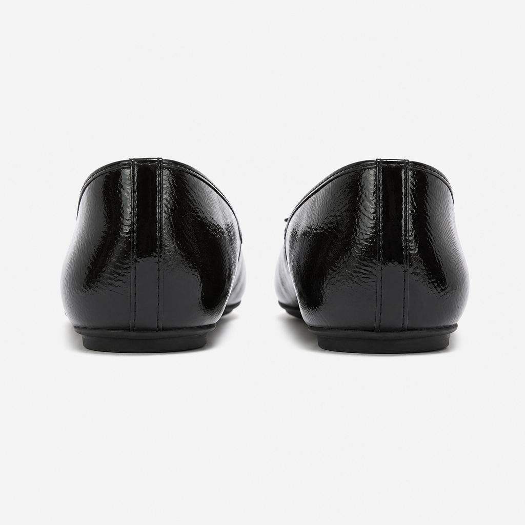 FitFlop DELICATO BOW TEXTURED PATENT-LEATHER Womens Ballerina Shoes Black