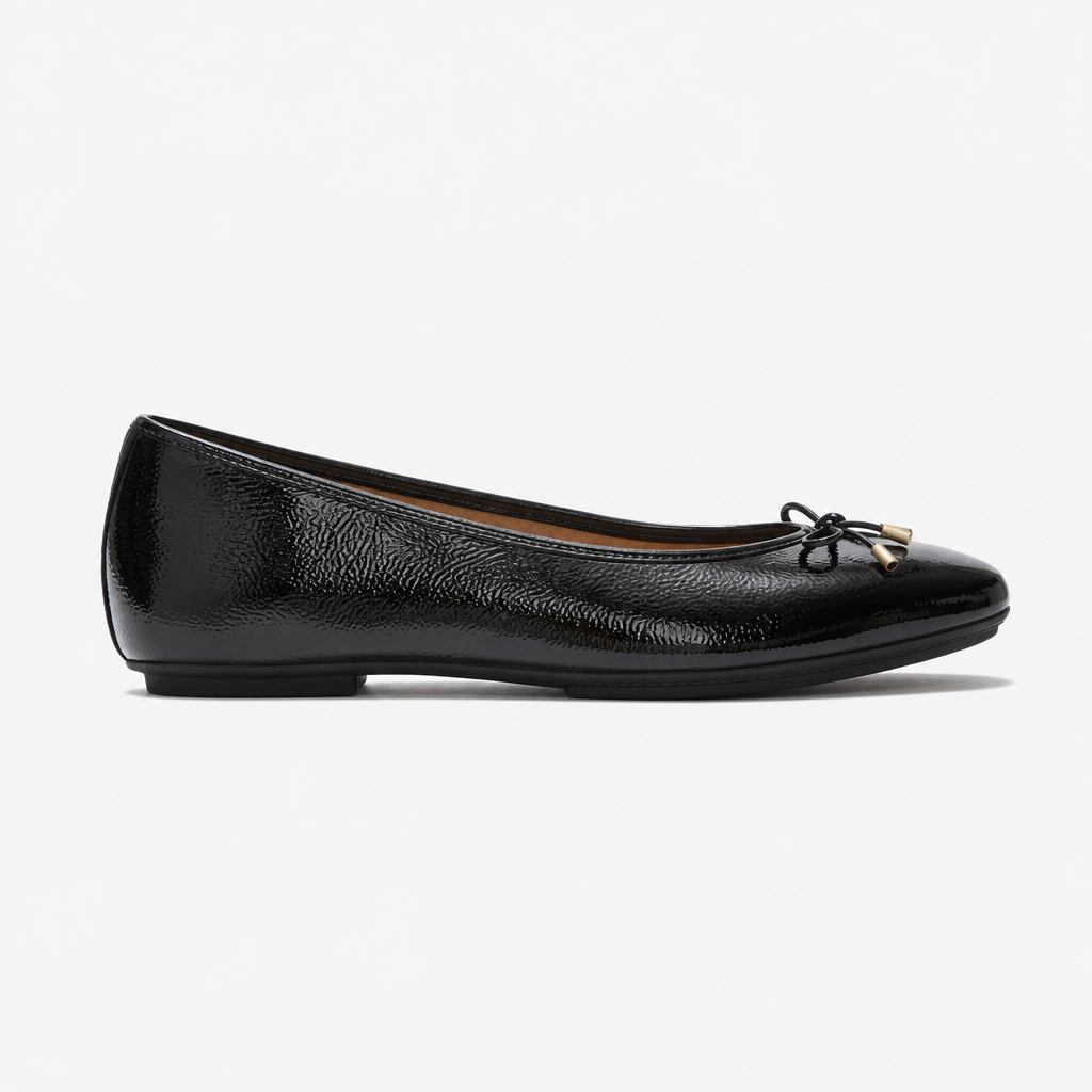 FitFlop DELICATO BOW TEXTURED PATENT-LEATHER Womens Ballerina Shoes Black