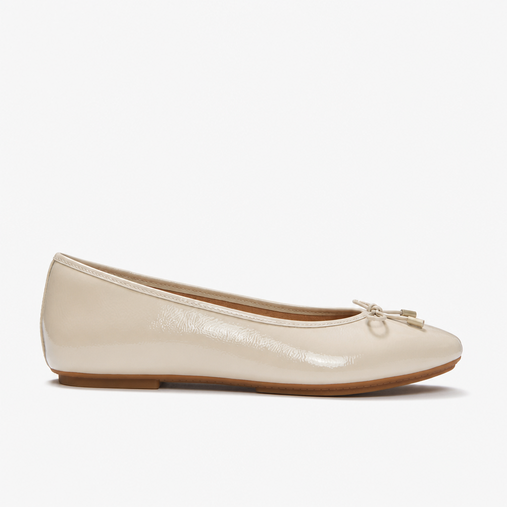 FitFlop DELICATO BOW TEXTURED PATENT-LEATHER Womens Ballerina Shoes Hazy Taupe