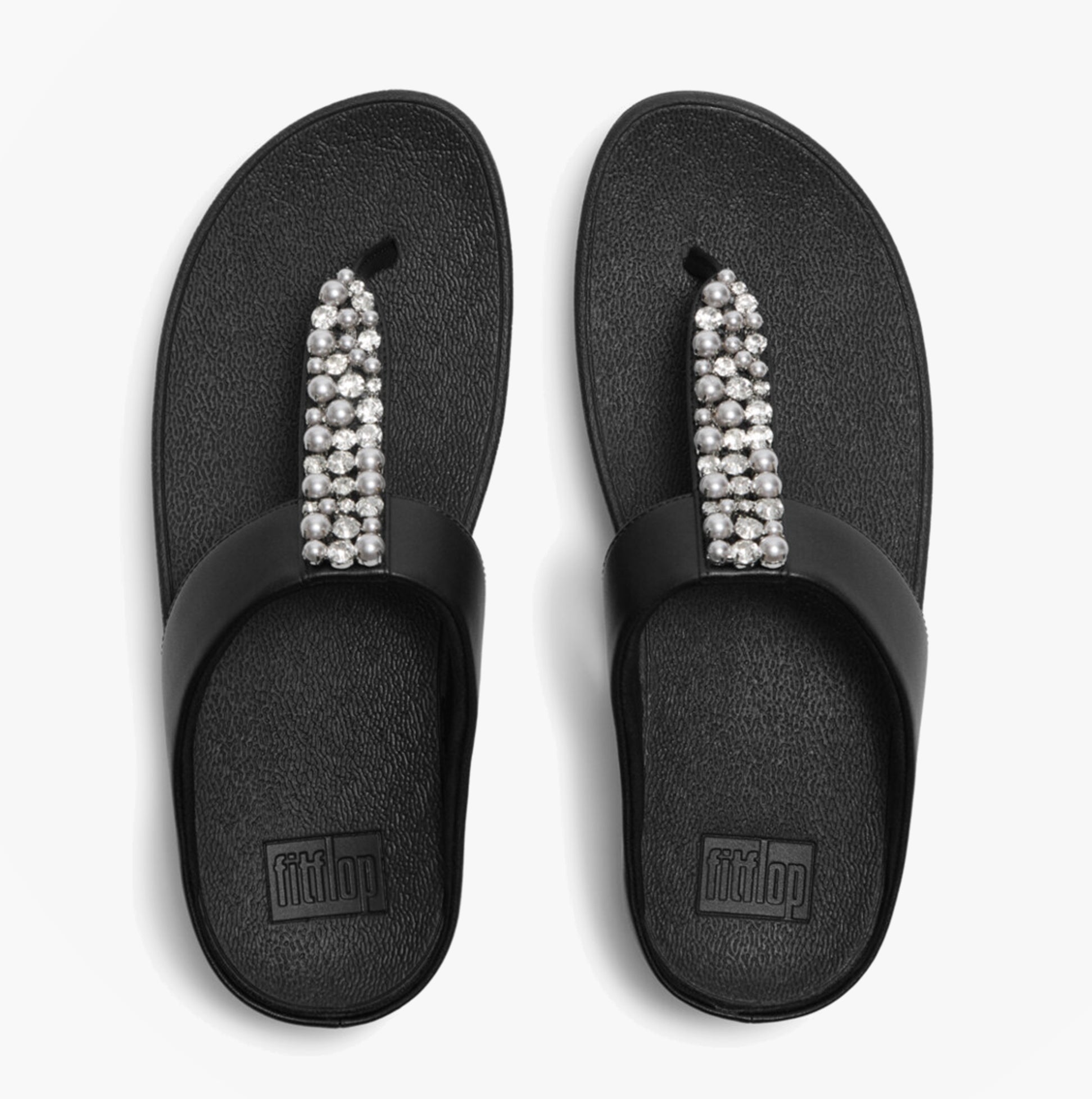 FitFlop FINO PEARLS AND CRYSTAL Womens Toe-Post Sandals Black
