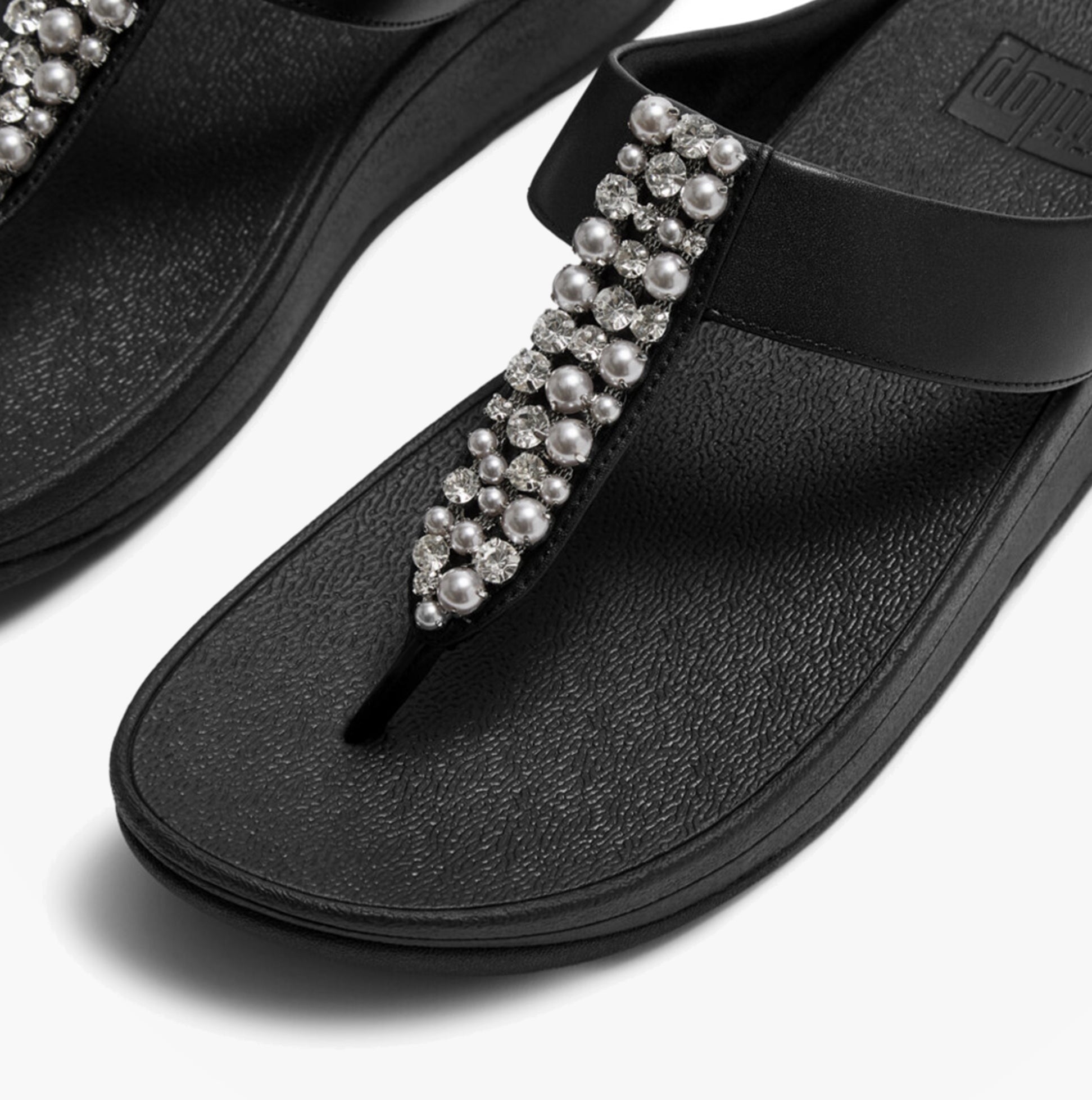 FitFlop FINO PEARLS AND CRYSTAL Womens Toe-Post Sandals Black