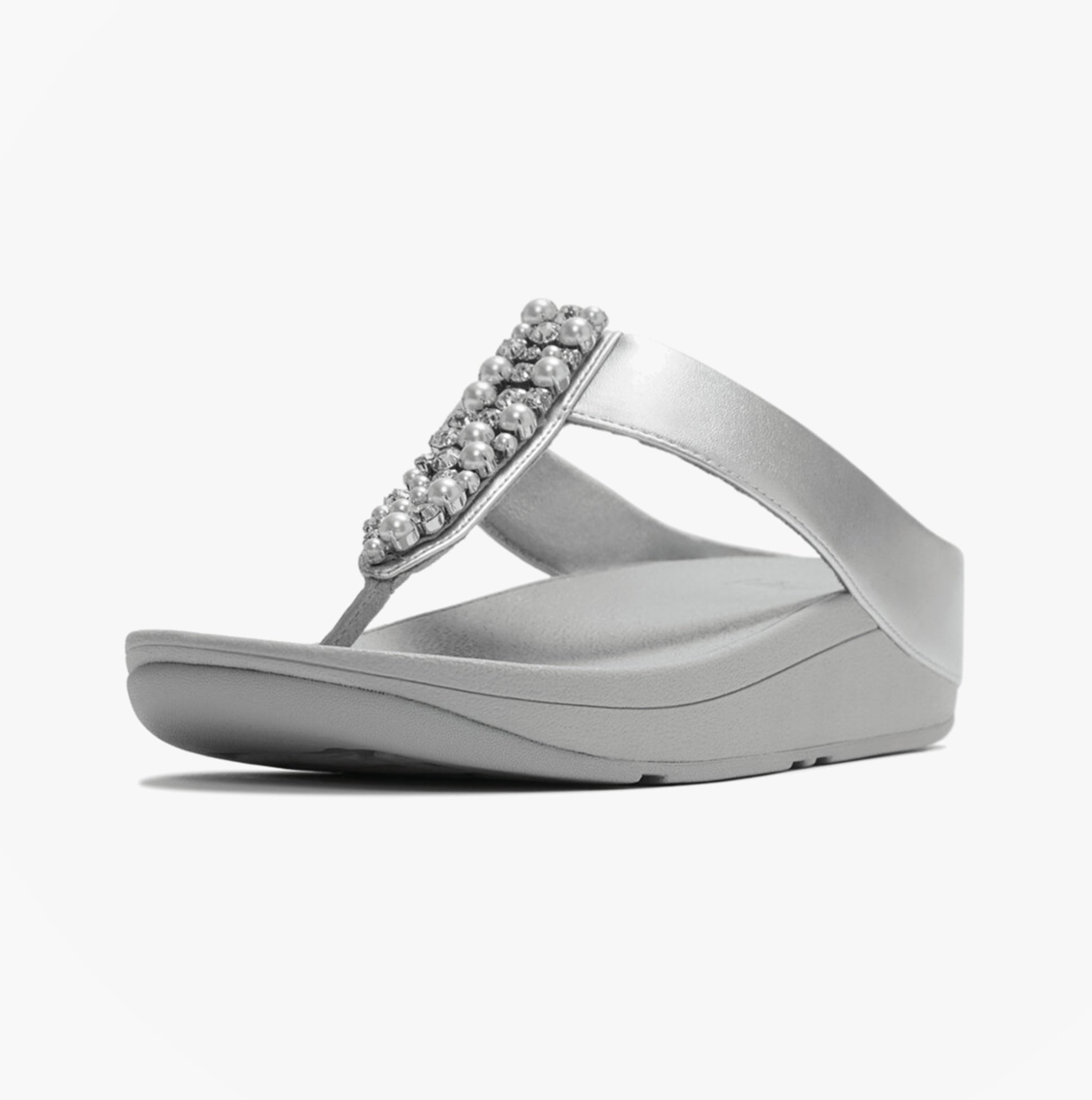 FitFlop FINO PEARLS AND CRYSTAL Womens Toe-Post Sandals Silver