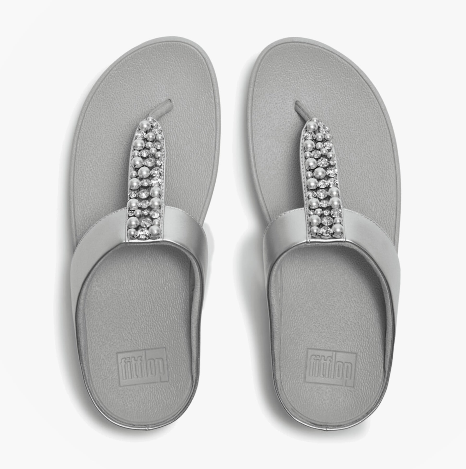 FitFlop FINO PEARLS AND CRYSTAL Womens Toe-Post Sandals Silver