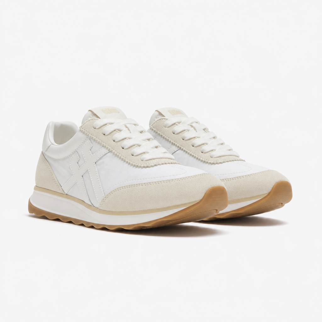 FitFlop RETRO-Q FF FABRIC/SUEDE Womens Casual Trainers Urban White Mix