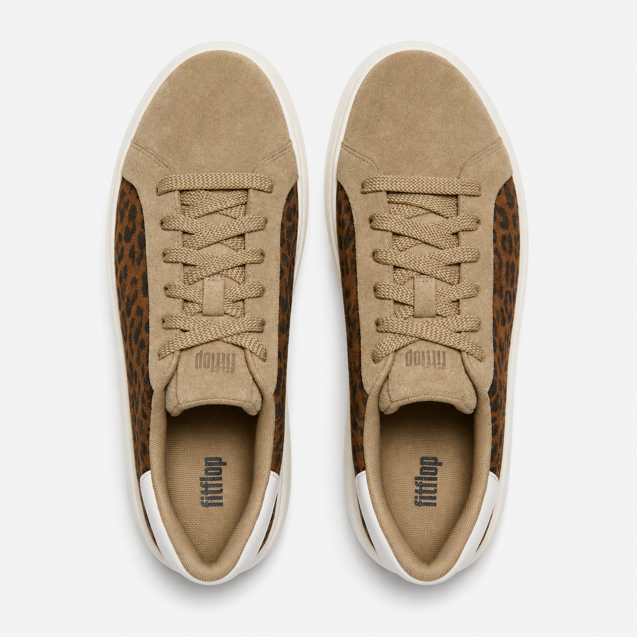 FitFlop RTG SUEDE LEOPARD LACE UP Womens Casual Trainers Cappuccino