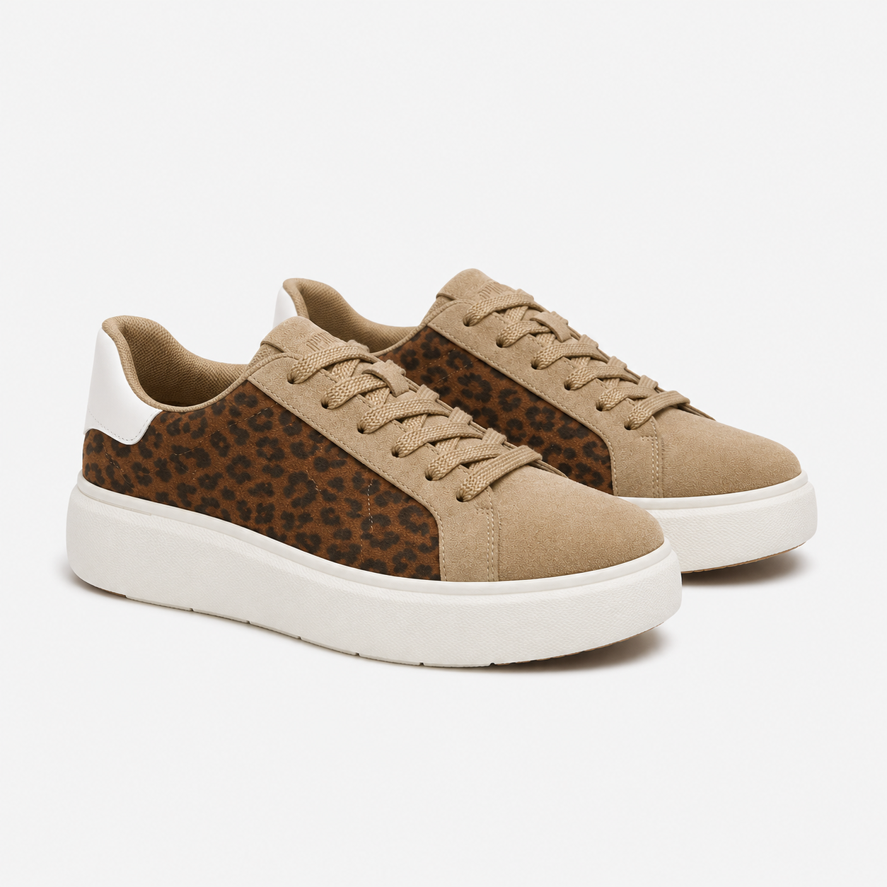 FitFlop RTG SUEDE LEOPARD LACE UP Womens Casual Trainers Cappuccino