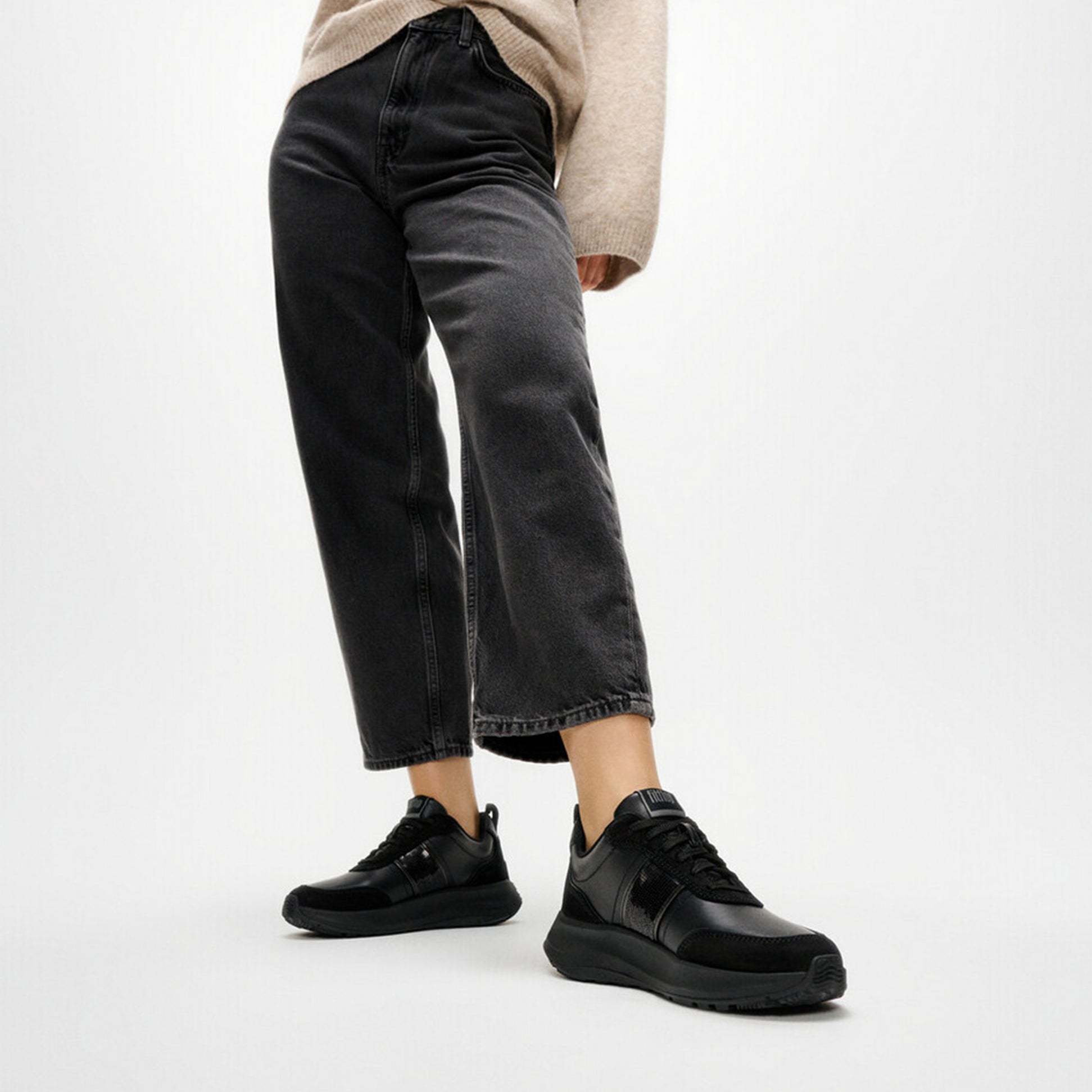 FitFlop F-MODE Womens Leather Trainers Urban Black