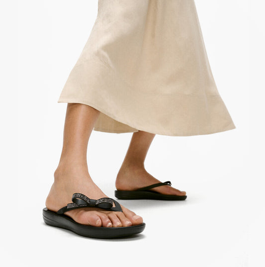 FitFlop iQUSHION GLITZ-BOW Ladies Flip Flops Black
