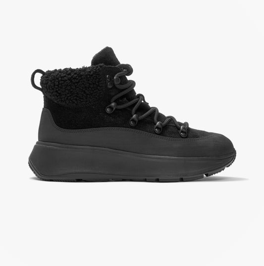 FitFlop F-MODE TEDDY-COLLAR WARM SUEDE Womens Suede Booties All Black