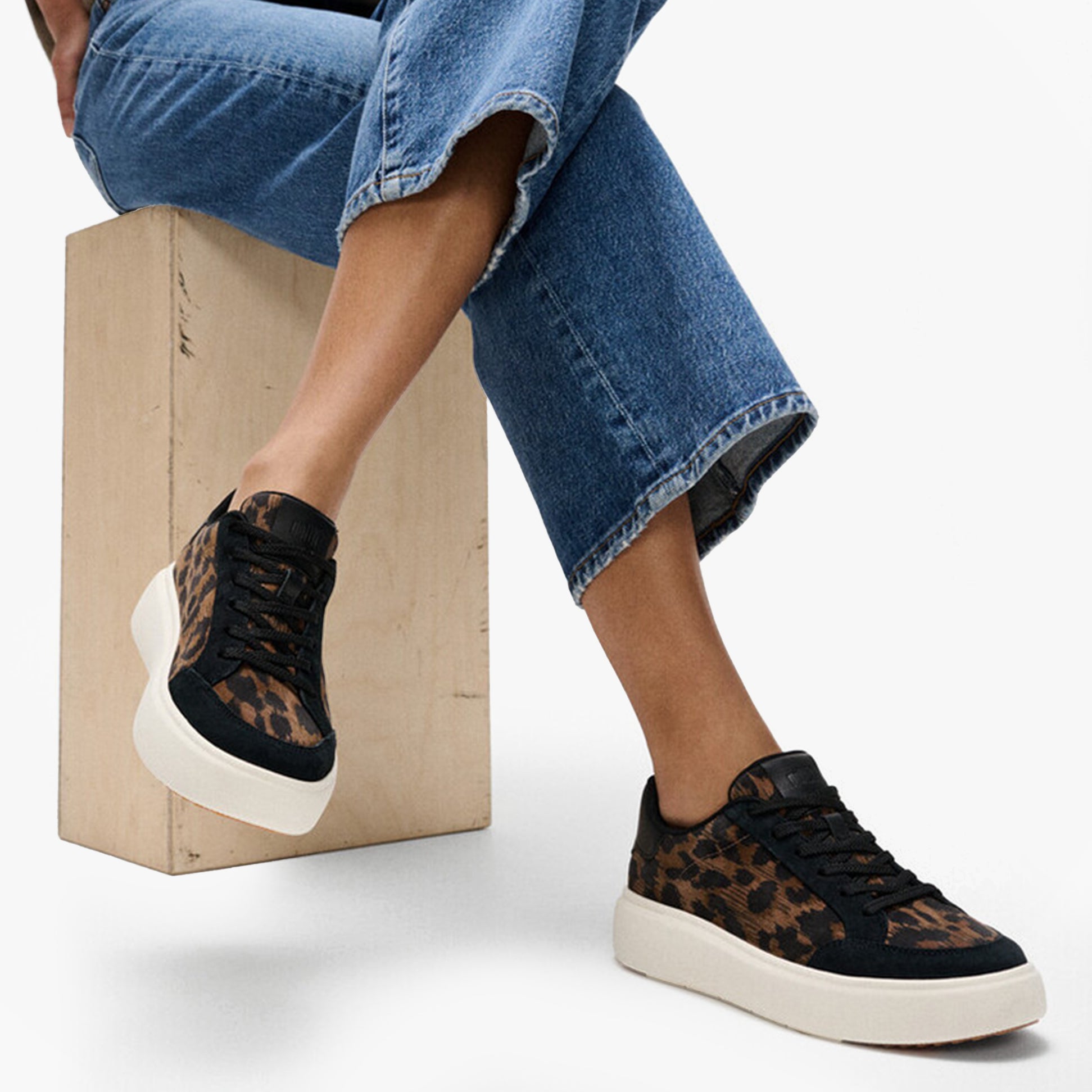 FitFlop 'Ready To Go' LEOPARD SUEDE Ladies Sneakers Black/Chocolate Mix