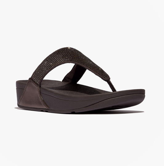 FitFlop LULU CRYSTAL EMBELLISHED Ladies Toe Post Sandals Metallic Chocolate Brown
