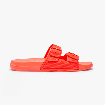 FitFlop iQUSHION TWO-BAR BUCKLE SLIDES Womens Neon Orange