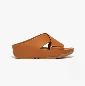 FitFlop SHUV Womens Crossover Leather Sliders Light Tan