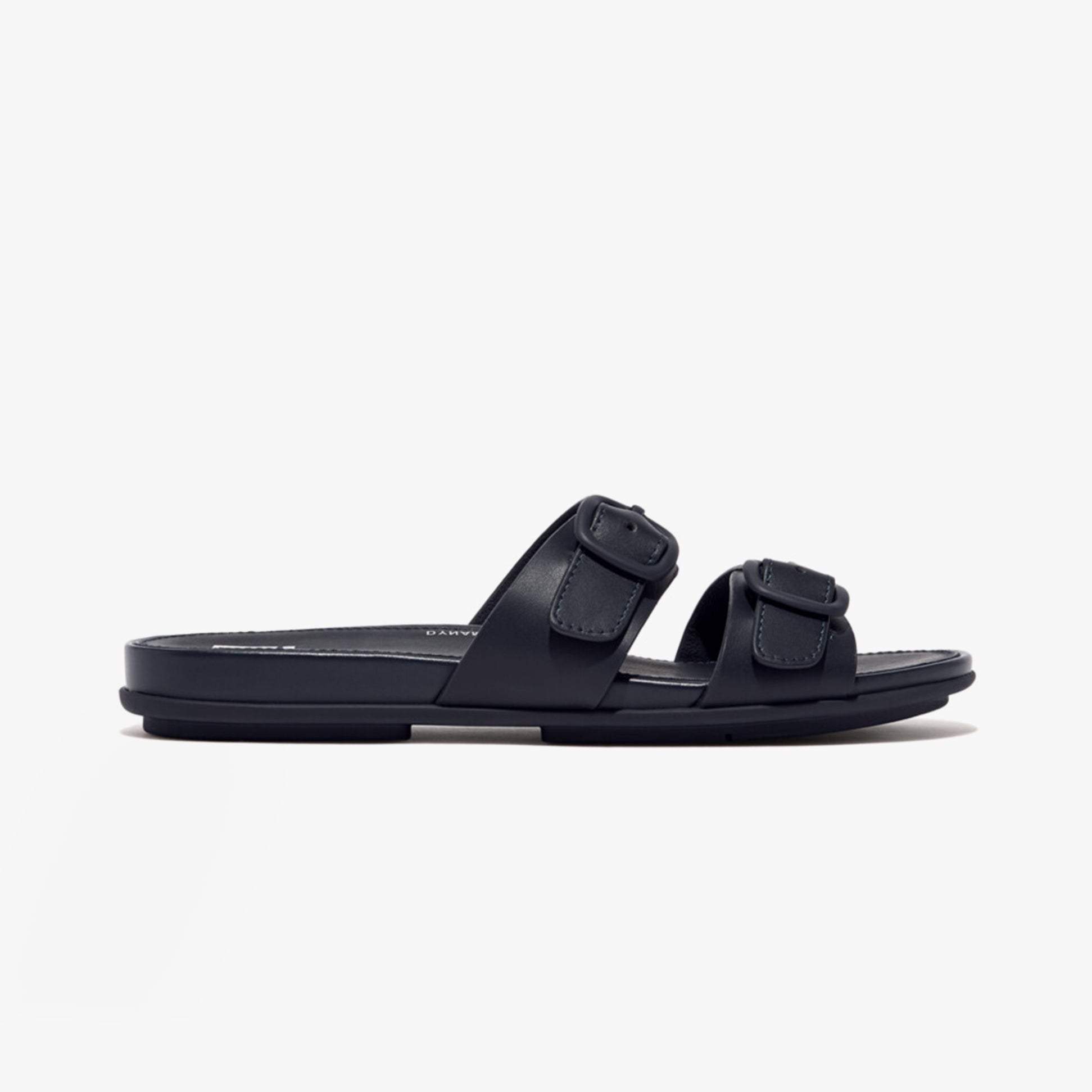 FitFlop GRACIE Womens Rubber-Buckle Leather Two-Bar Sliders Midnight Navy