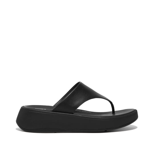 F-MODE LEATHER FLATFORM Womens Toe Post Sandals All Black