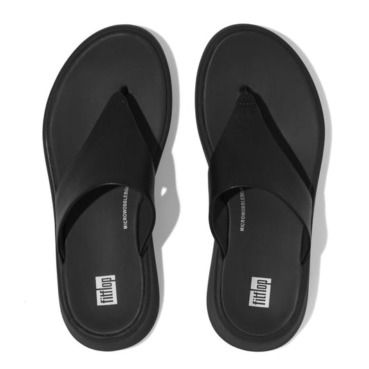 F-MODE LEATHER FLATFORM Womens Toe Post Sandals All Black