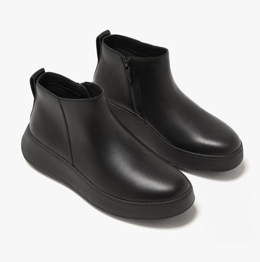 FitFlop F-MODE FLATFORM Womens Zip Ankle Boots All Black