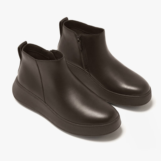 FitFlop F-MODE FLATFORM Womens Zip Ankle Boots Chocolate Brown