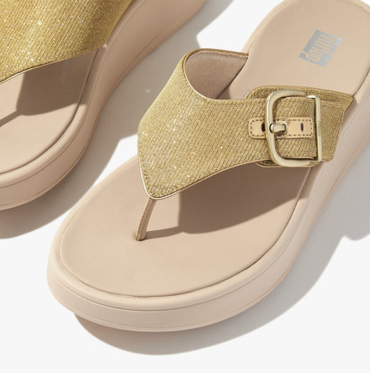 FitFlop F-MODE BUCKLE SHIMMERLUX FLATFORM Womens Toe Post Platino