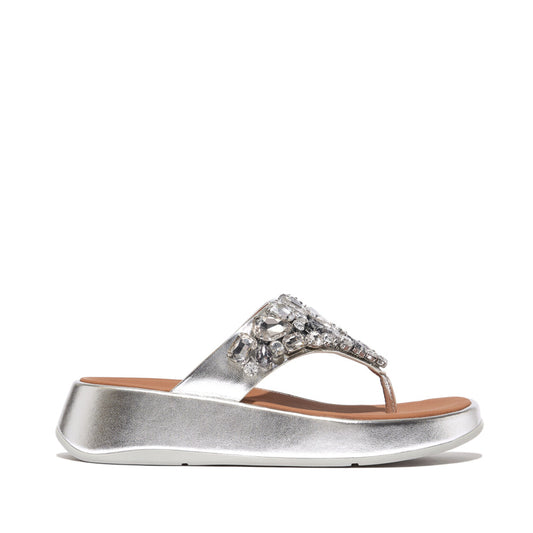 F-MODE JEWEL-DELUXE Womens Toe Post Sandals Silver