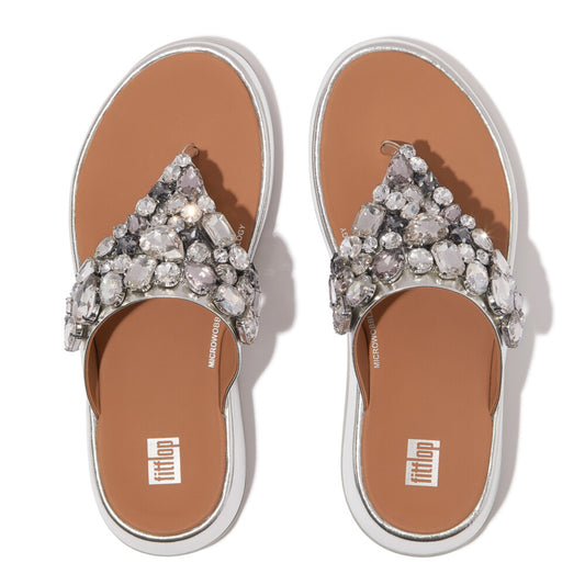 F-MODE JEWEL-DELUXE Womens Toe Post Sandals Silver