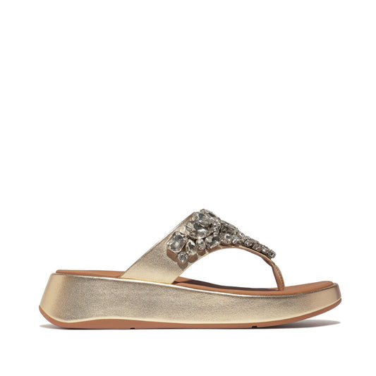 F-MODE JEWEL-DELUXE Womens Toe Post Sandals Platino