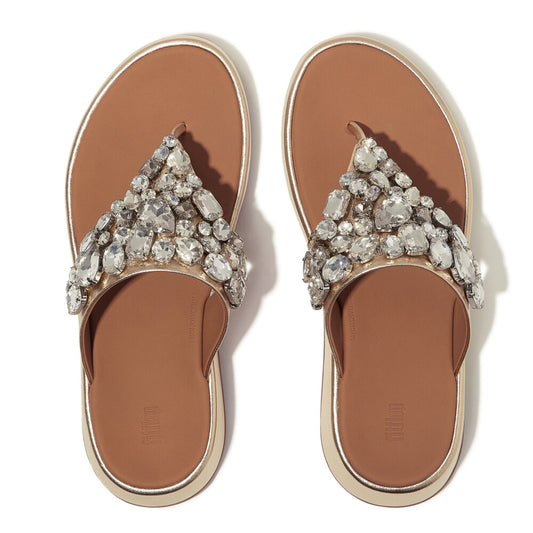 F-MODE JEWEL-DELUXE Womens Toe Post Sandals Platino