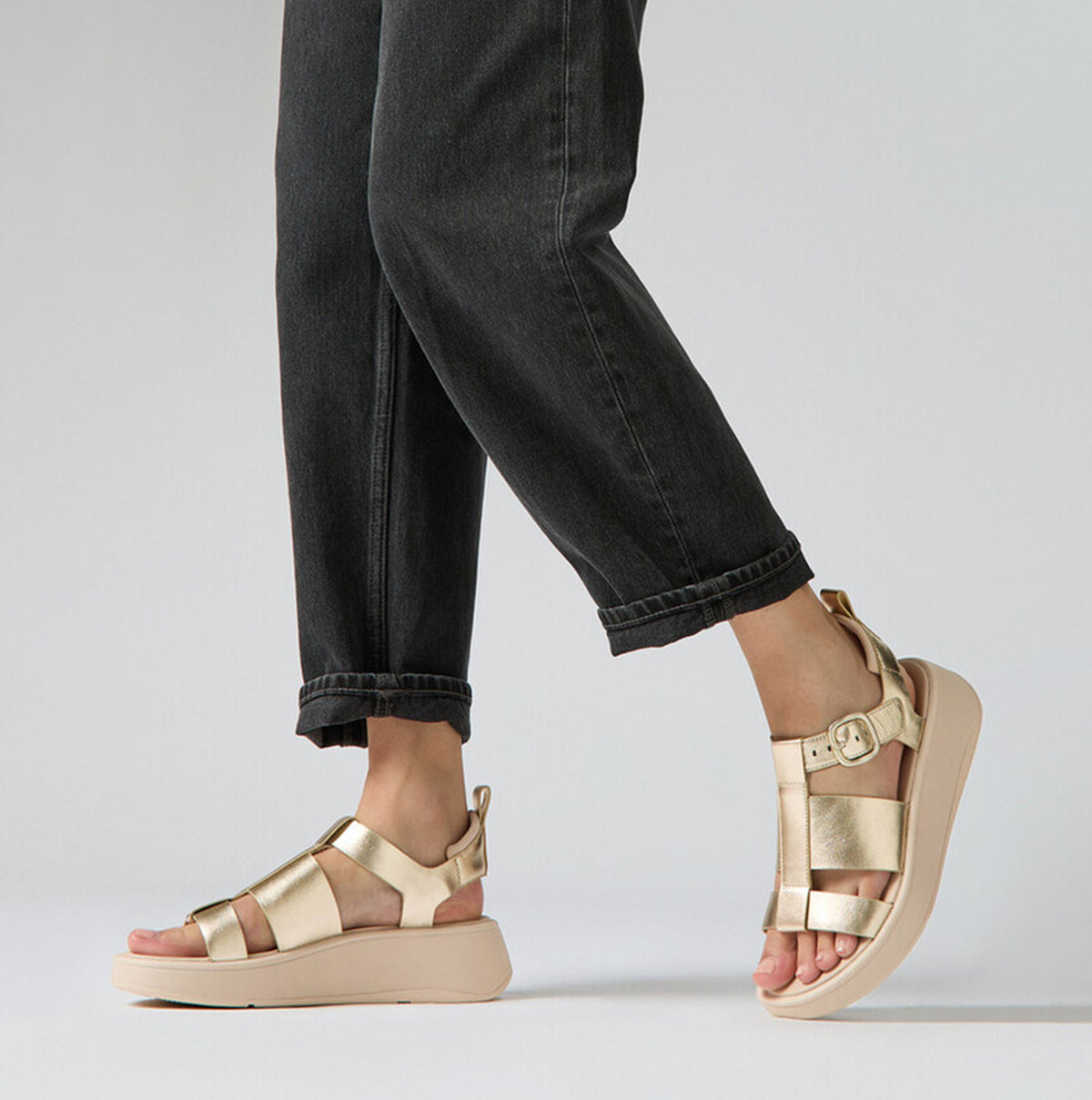 FitFlop F-MODE METALLIC Womens Ankle Strap Sandals Platino