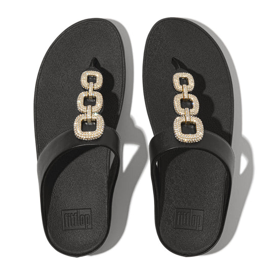 FINO CRYSTAL-CHAIN Womens Toe Post Sandals Black