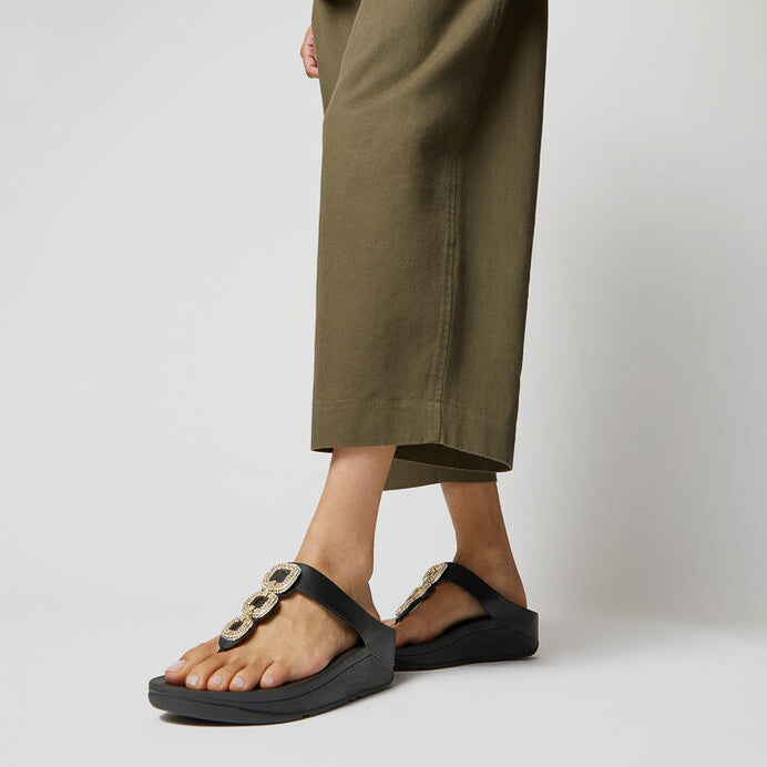 FitFlop FINO CRYSTAL-CHAIN Womens Toe Post Sandals Black