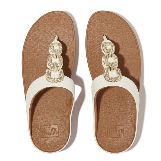 FINO CRYSTAL-CHAIN Womens Toe Post Sandals Urban White