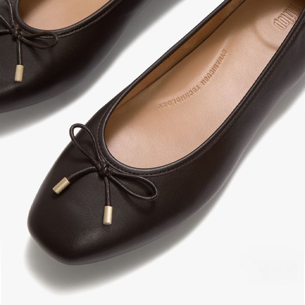 FitFlop DELICATO BOW SOFT LEATHER Womens Ballerina Shoes Chocolate Brown