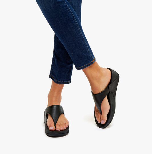 FitFlop LULU Womens Leather Toe Post Sandals Black